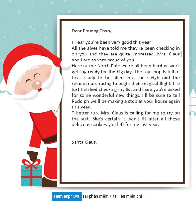Mẫu thư ông già Noel gửi các bạn nhỏ khi tặng quà