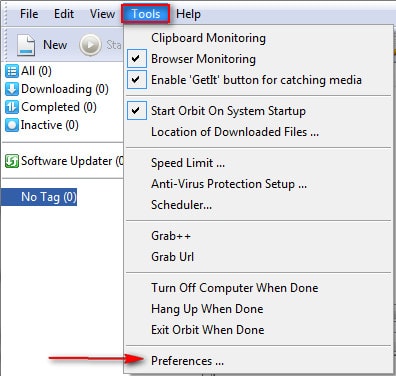 Tắt tính năng khởi động cùng Windows cho Orbit Downloader