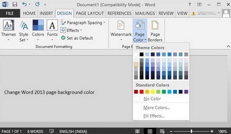 Cách đổi màu nền trong word 2010/2013