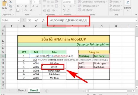 loi ham vlookup sua loi ham vlookup trong excel