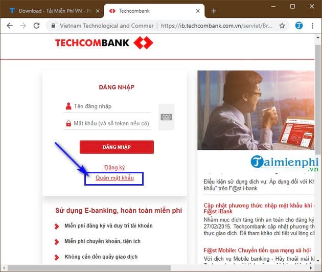 Quên mật khẩu Internet Bank Techcombank lấy lại như thế nào? 1