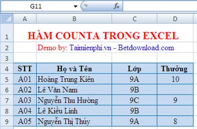 ham counta trong excel