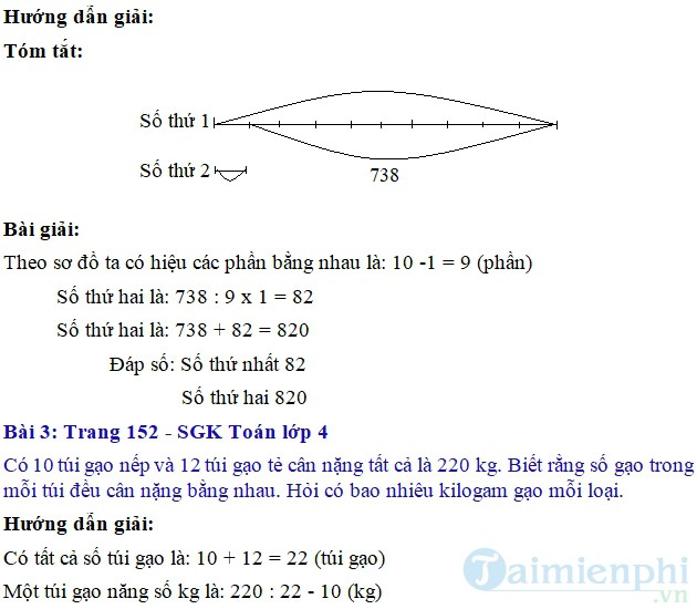 giai bai tap toan 4 trang 152 sgk luyen tap chung