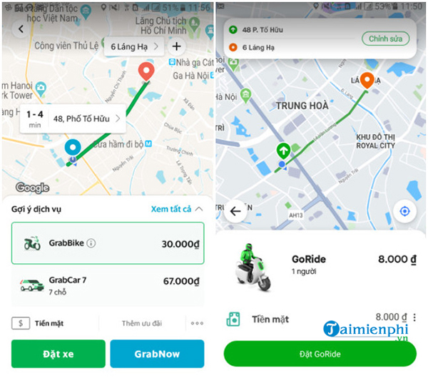 So sánh giá cước đặt xe Gojek và Grab