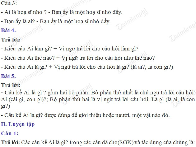 Soạn bài Luyện từ và câu: Câu kể Ai là gì? trang 57 SGK Tiếng Việt 4