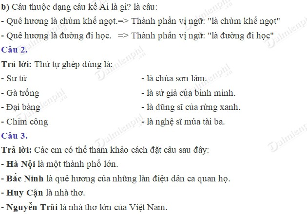 Soạn bài Luyện từ và câu: Vị ngữ trong câu kể Ai là gì? trang 61 SGK Tiếng Việt 4 tập 2