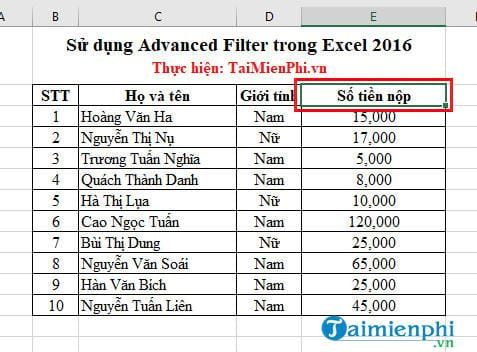 Sử dụng Advanced Filter trong Excel 2016