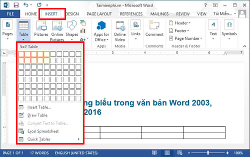 Cách Kẻ Bảng Trong Word, Chèn Bảng Biểu Trong Văn Bản Word 2019, 2003,