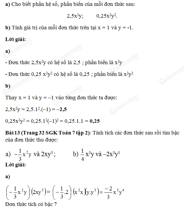 giai toan lop 7 don thuc