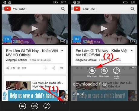 tai video youtube ve Windows Phone