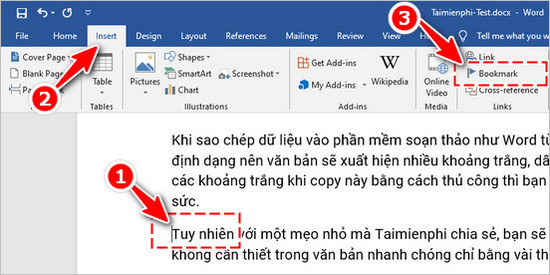 Tao bookmark trong Word 2