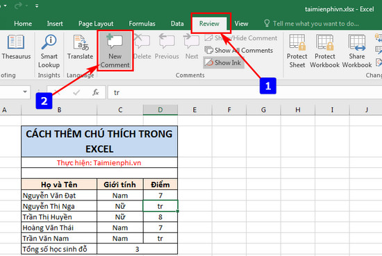 Cách tạo chú thích, Comment trong Excel