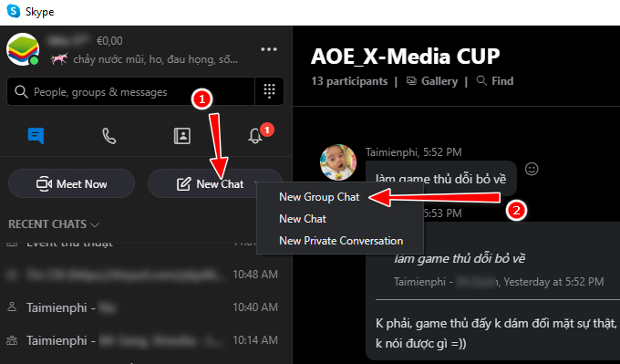 tao nhom chat tren skype