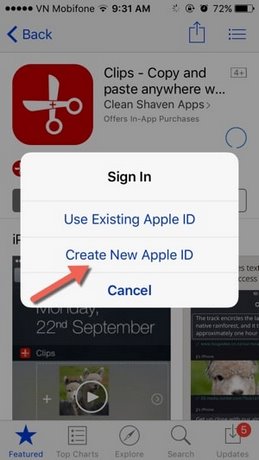  tao tai khoan apple store tren iphone