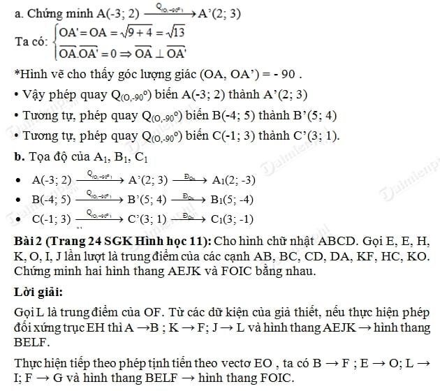 Giải toán lớp 11 Bài 1, 2, 3 trang 23, 24 SGK Hình Học