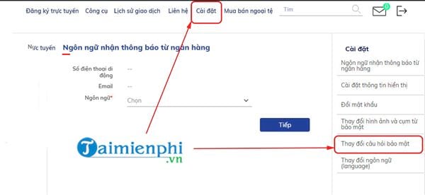 thay doi cau hoi bao mat internet banking bidv 2