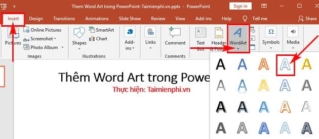 Thêm Word Art trong PowerPoint