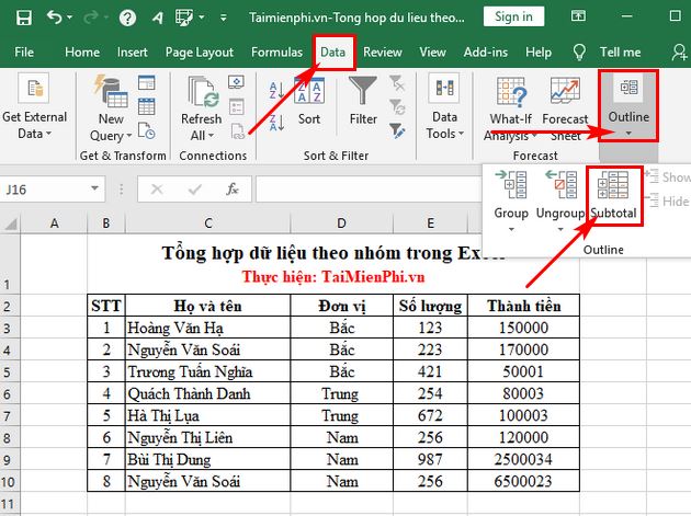 tong hop du lieu theo nhom trong excel 2