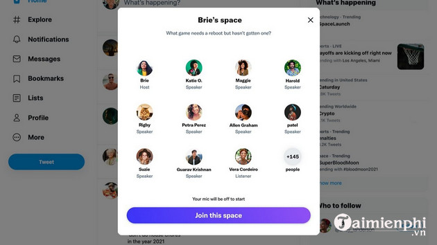 twitter ra mat khong gian tro chuyen am thanh spaces phien ban web