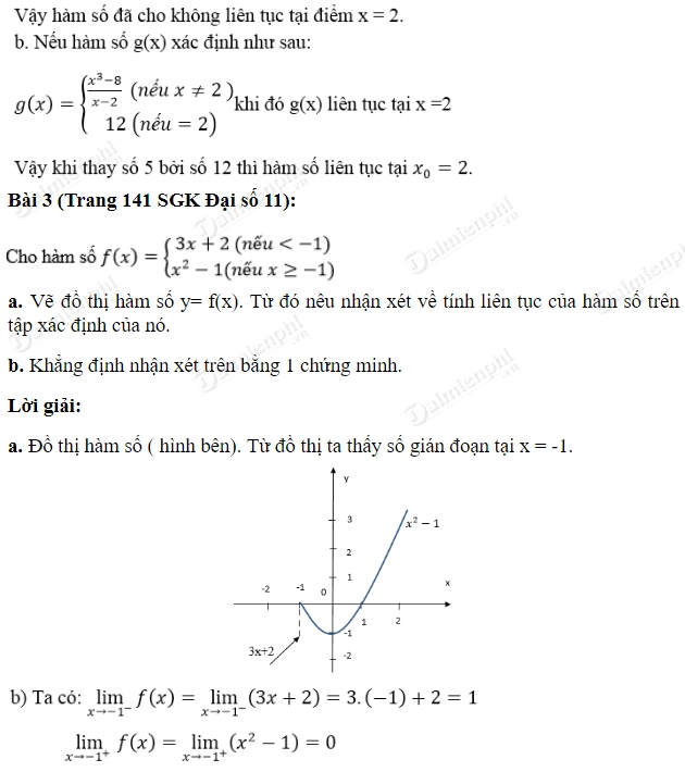 Giải toán lớp 11 Bài 1, 2, 3, 4, 5, 6 trang 140, 141 SGK Đại Số - Hàm số liên tục