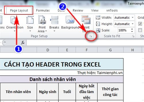 Cách tạo header trong Excel