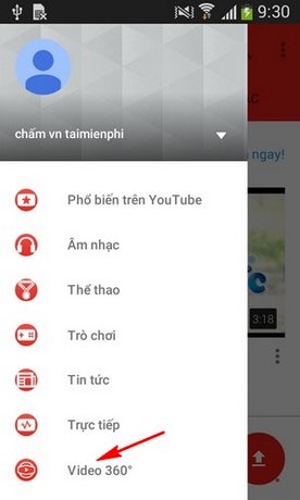 xem video 360 do tren Youtube cho Android