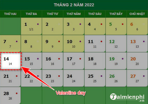 Ngày 14 tháng 2 năm 2022 là ngày Tết Nguyên đán.