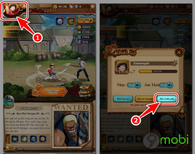 nhap code game hai tac ba vuong mobile