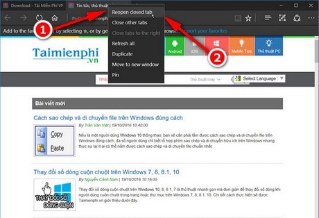 mo tab vua dong tren microsoft edge