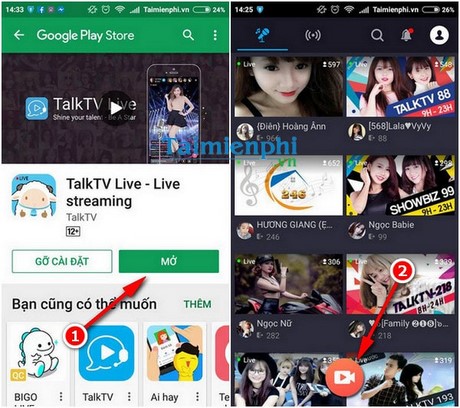 Phát video trực tiếp trên talkTV Live bằng điện thoại iPhone, Android