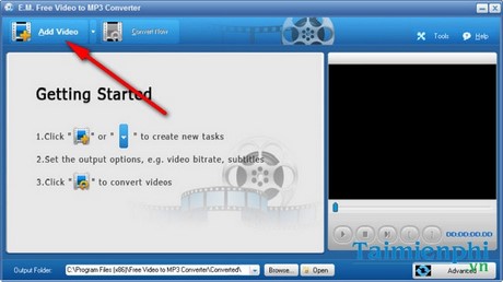 Đổi video sang Mp3 bằng E.M. Free Video to MP3 Converter