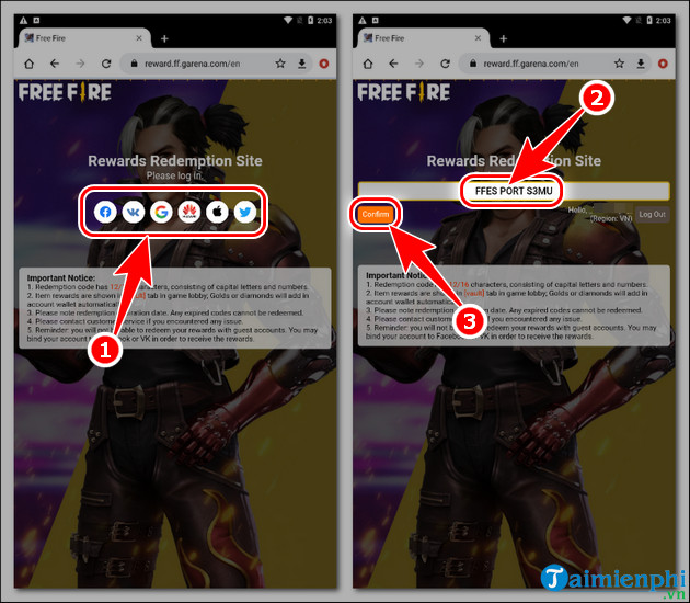 huong dan nhap code game free fire thang 5/2022