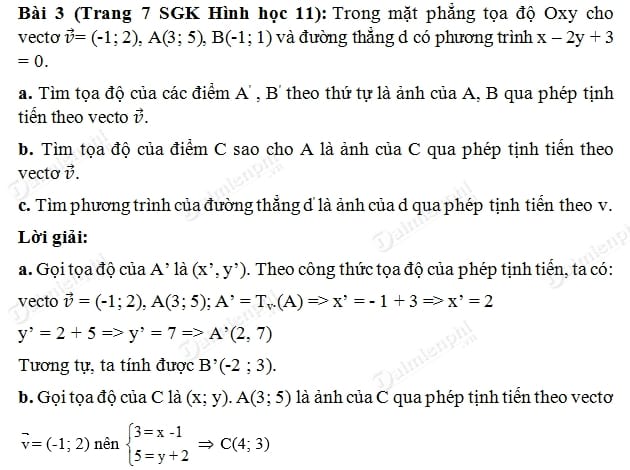 Giải toán lớp 11 Bài 1, 2, 3, 4 trang 7, 8 SGK Hình Học - Phép tịnh tiến