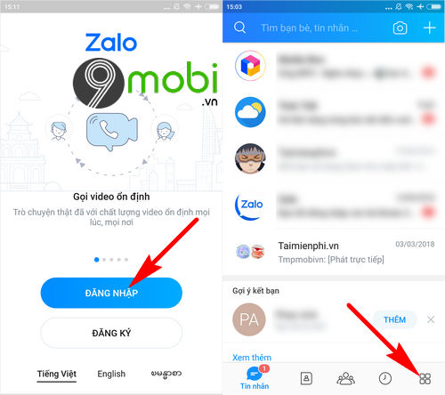 At the main Zalo interface we will Click on the icon Add 3 dots to be able ...