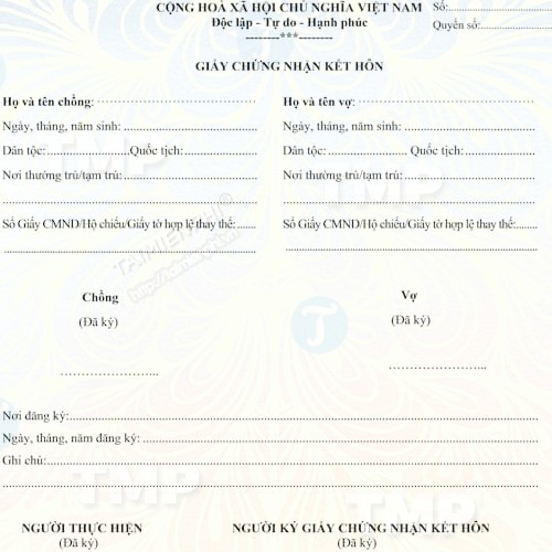 Mẫu giấy chứng nhận kết hôn