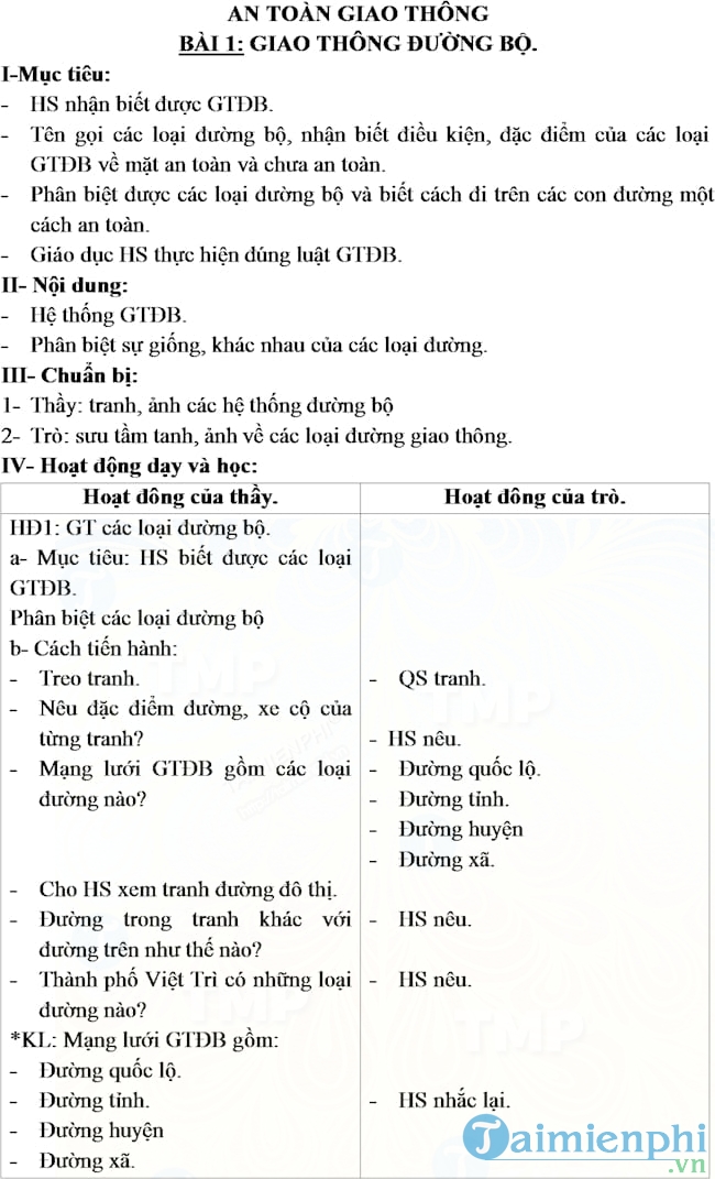 Giáo án an toàn giao thông lớp 3 giúp trẻ em tiếp thu kiến thức về luật lệ giao thông, cùng với những tình huống thường gặp để trẻ có thể vận dụng ngay vào cuộc sống thực tế. Những bài giảng được truyền tải một cách sinh động cùng các bài tập ứng dụng giúp trẻ em thích thú và hào hứng hơn trong quá trình học tập.