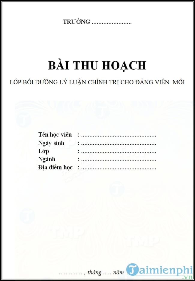 Mẫu bìa bài thu hoạch lớp Đảng viên mới -taimienphi.vn
