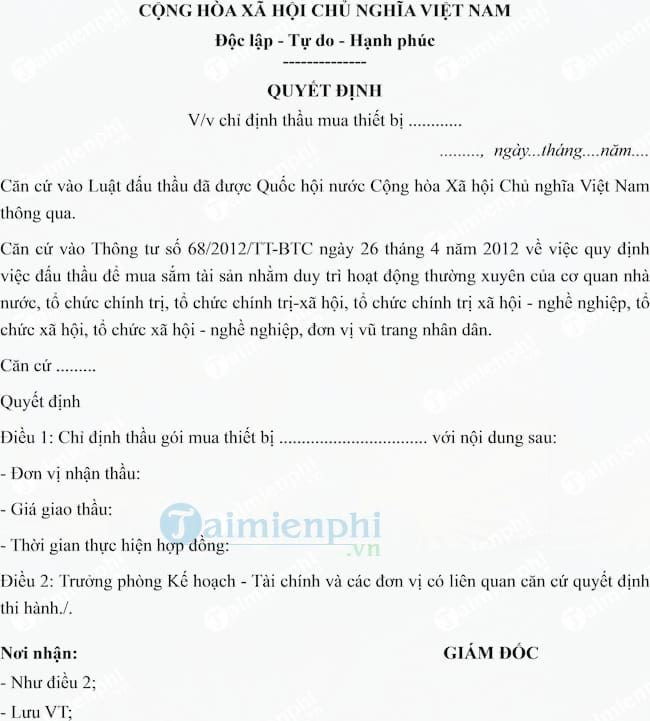 MẪU QUYẾT ĐỊNH PHÊ DUYỆT KẾT QUẢ CHỈ ĐỊNH THẦU MỚI NHẤT DỄ TẢI VỀ