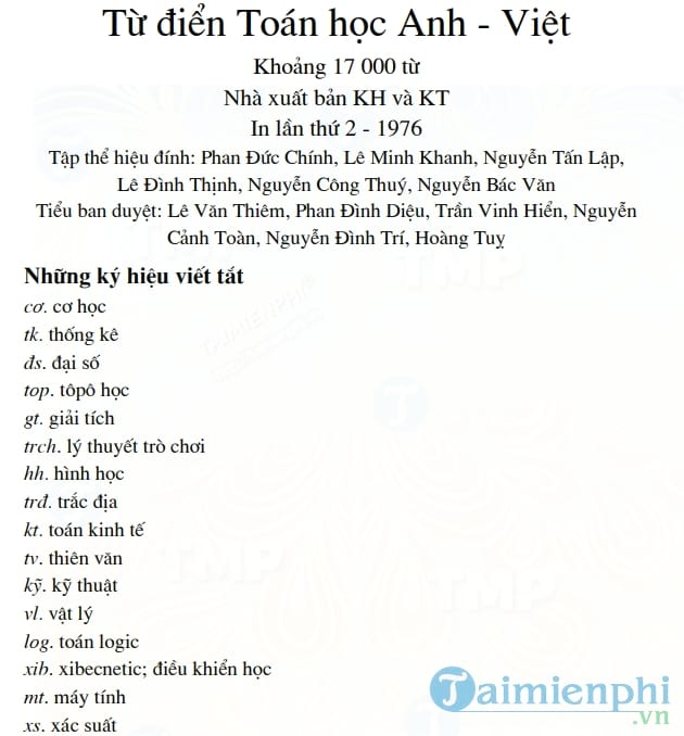 Từ điển toán Anh Việt