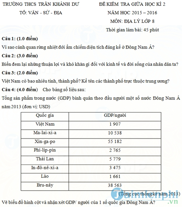 Để đạt được điểm tối đa trong đề thi giữa học kì 2 địa lý lớp 8, bạn cần kiên trì và chăm chỉ. Đừng lo lắng, chúng tôi sẽ giới thiệu cho bạn hình ảnh liên quan đến đề thi để giúp bạn dễ dàng hình dung và chuẩn bị cho bài thi. Hãy cùng chúng tôi tìm hiểu các chi tiết và kỹ năng cần thiết để bạn có thể tự tin vượt qua đề thi này!