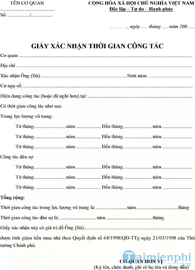 Giấy xác nhận thời gian công tác