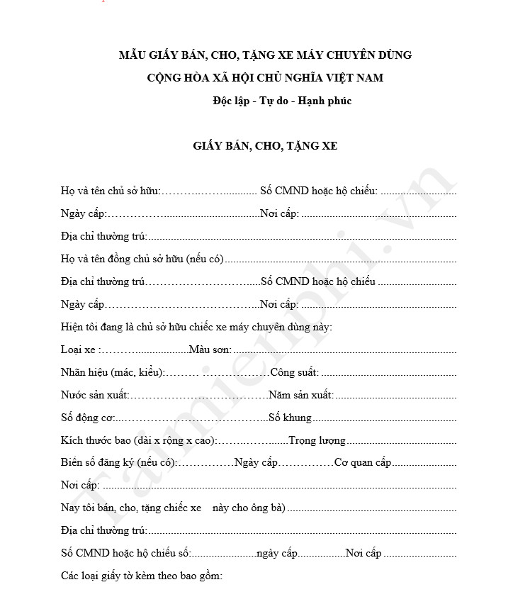 mau giay ban cho tang xe 2019