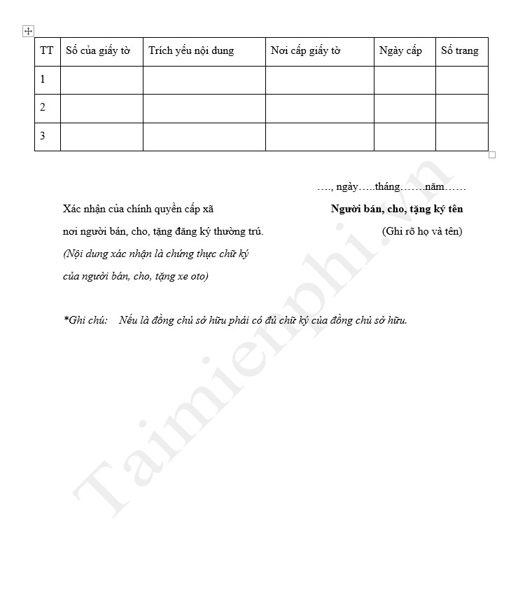 mau giay ban cho tang xe 2019