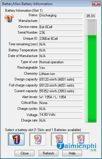 Download BatteryMon 2.1 build 1009 - Kiểm tra pin laptop -taimienphi.v