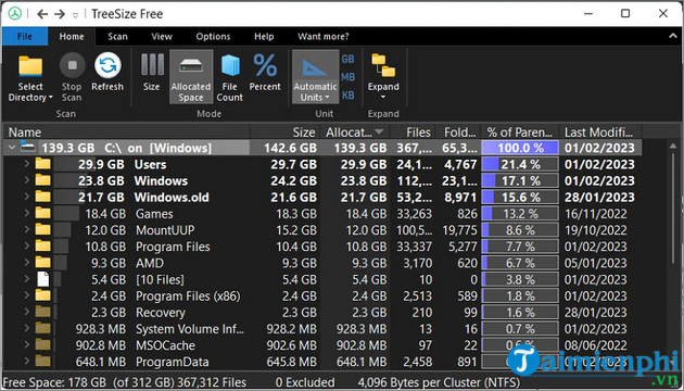 Download TreeSize Free 4.6.3.520 - Xem kích thước thư mục trên máy tín