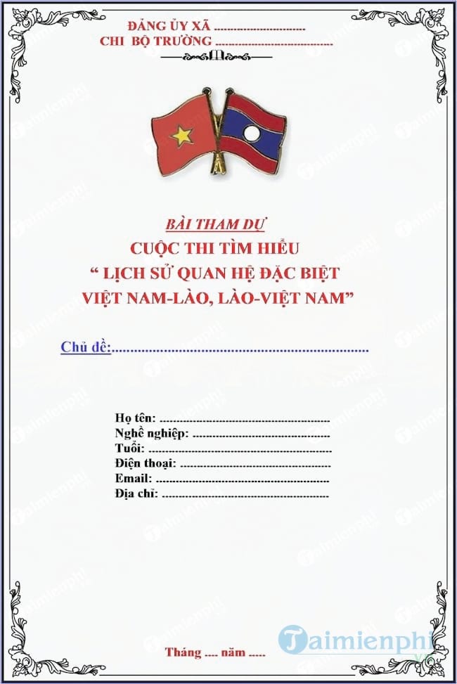 Mẫu bìa bài dự thi tìm hiểu lịch sử quan hệ đặc biệt Việt Nam Lào, Mẫu